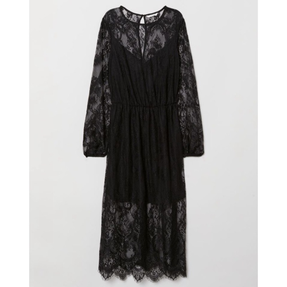 Lace Patchwork Black Midi Dress